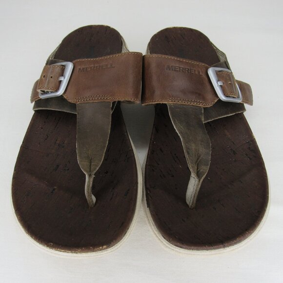Merrell Brown Leather Flip Flop Buckle Sandal Women's 6 - Picture 2 of 9